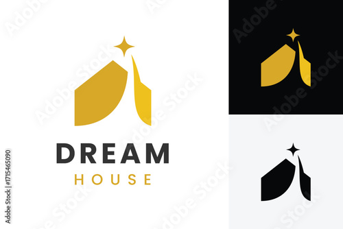 Dream House Logo Design with Star Icon for Real Estate, home builder, architecture, construction company, and Property Vector symbol