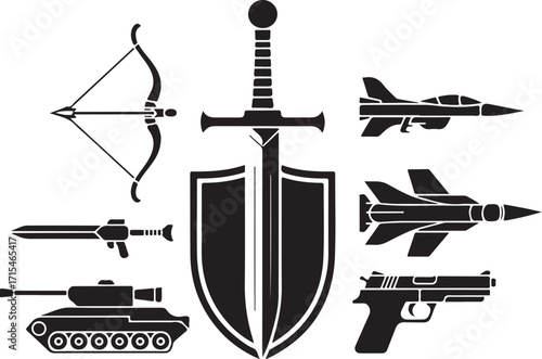 Diverse weapons collection for modern and historical warfare