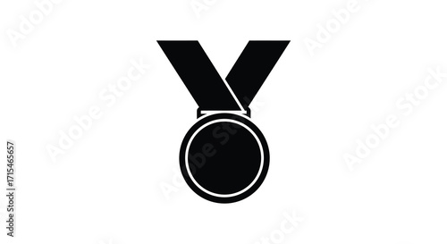 Simple black and white illustration of a single medal icon design