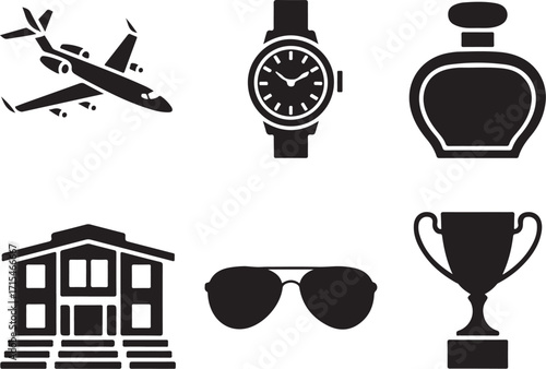 Luxury lifestyle symbols private jet watch perfume house trophy