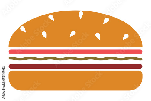 Burger and hamburger icon. Fast food vector icon. Burger icon with sesame seeds bun hamburger food. 