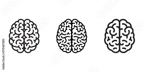 Brain Power Concept: Three Unique Brain Icons Representing Intelligence, Thought, and Knowledge