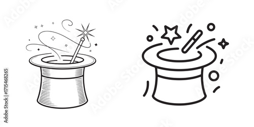 Whimsical Top Hat with Wand Illustration for Entertainment and Performance Arts Design