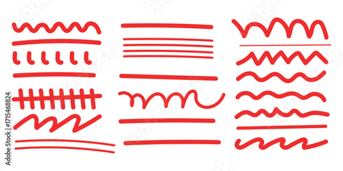 Hand Drawn Red Underline Set Vector Illustration for Emphasis and Highlighting Text Elements