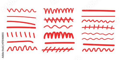 Collection of Hand Drawn Red Underlines Vector Illustration for Text Highlighting Design
