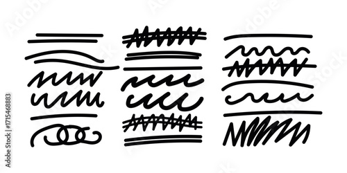 Black Hand Drawn Underline Set Vector Illustration for Emphasis and Text Highlighting