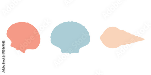 Pastel Seashells Vector Illustration Set: Scallop, Conch, and Bivalve Shells on White Background