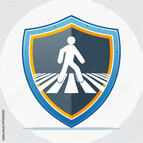 Vector Illustration Flying Man Shield, Safe Pedestrian Crossing