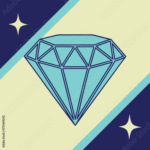 Retro Diamond Gemstone Design with Stars and Diagonal Stripes for Unique Visual Appeal and Decorative Flair