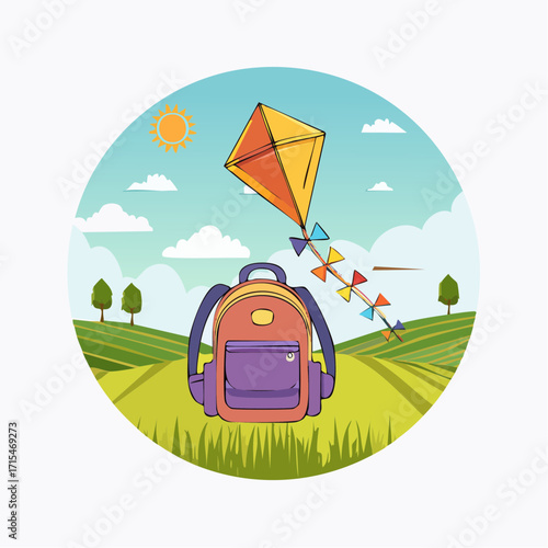 Backpack with Kite A Vector Illustration of Adventure, Fly High and Flying Dreams Await