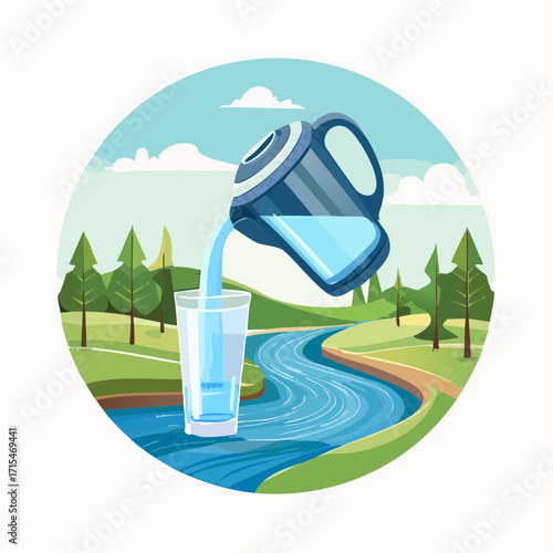 Refreshing Vector Fly into a Flying Stream of Water