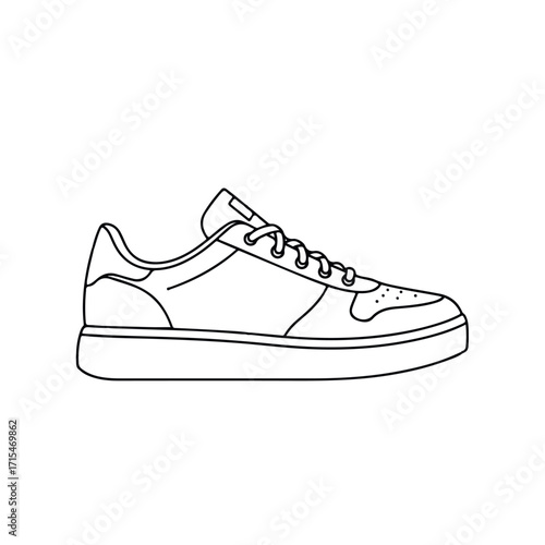 Line drawing of a casual sneaker with laces on a white background in a simple, illustrative style.