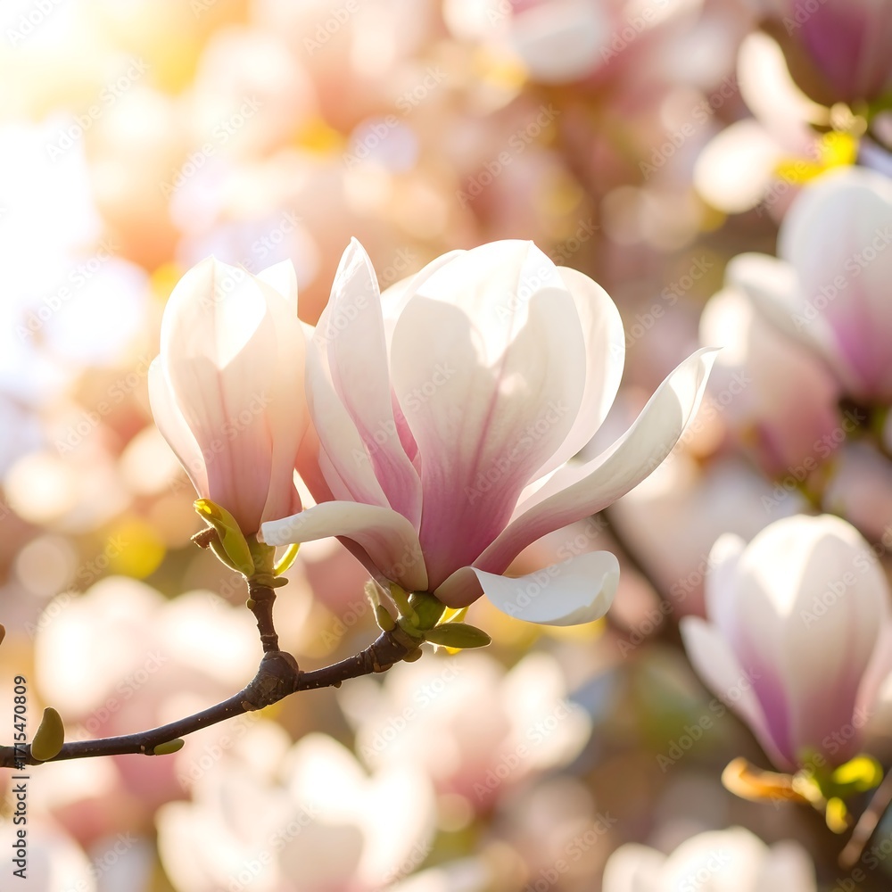 Obraz premium Blossoming magnolia flowers in spring sunlight