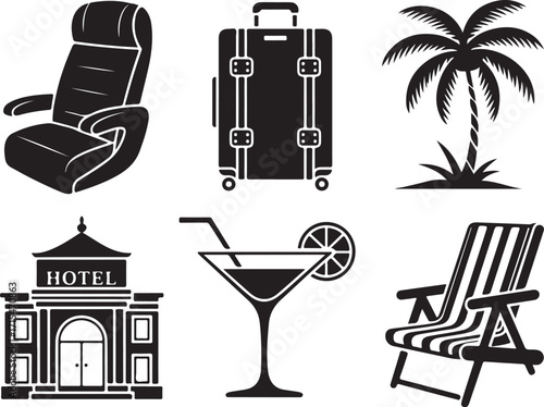 Dream vacation icons: travel, relax, enjoy