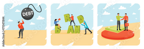 Debt concept. Build branding create brand awareness advertising. Sharing benefit.