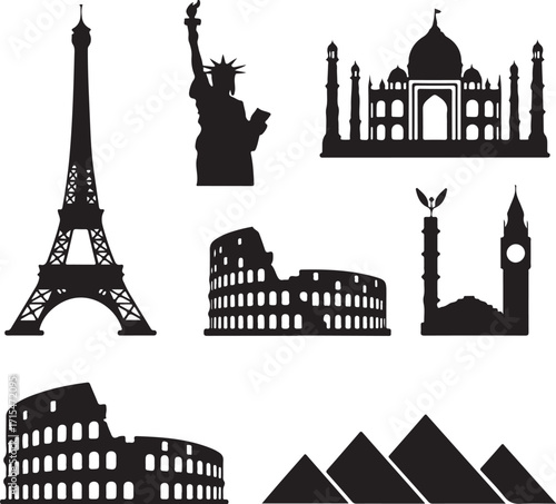 Iconic world landmarks silhouette collection