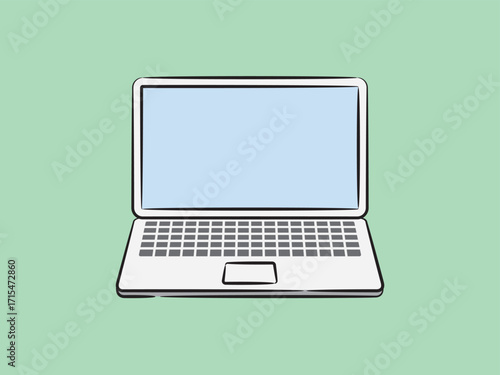 Laptop computer screen vector icon on pastel green background. Blank screen.