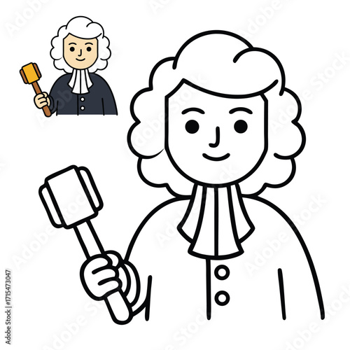 A fun judge-with-a-hammer coloring page featuring a wise judge holding a gavel, symbolizing justice and fairness, perfect for kids to learn about law and courts.
