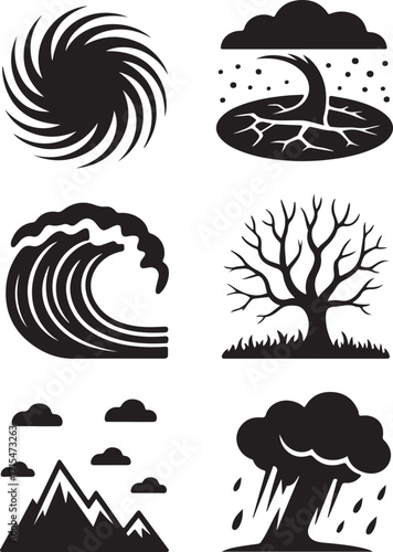 Natural disaster icons weather events danger symbols