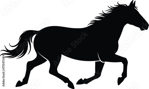 Black horse running vector silhouette