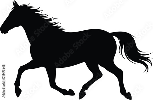 Black horse running vector silhouette animal