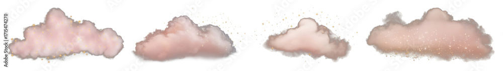 Fototapeta premium PNG Whimsical clouds with sparkles, element set on transparent background