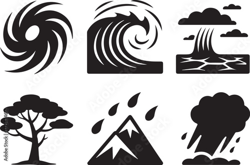 Natural disaster icons danger weather climate emergency abstract