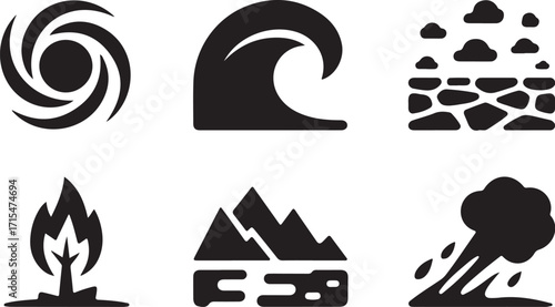 Natural disaster icons warning danger safety alerts