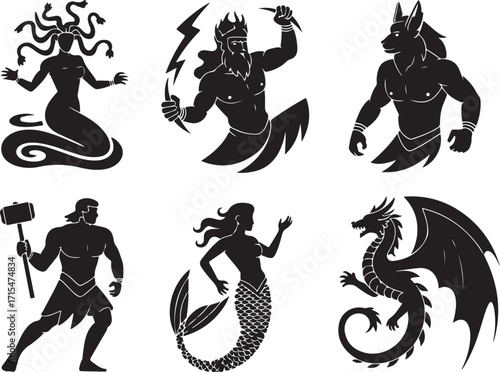 Mythical creatures silhouette collection for fantasy designs