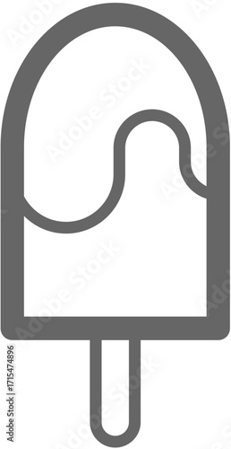 Ice Cream Popsicle Icon: An enticing grayscale vector of a classic popsicle on a stick, a refreshing treat perfect for summer, with a simple and versatile design for branding and digital use. 