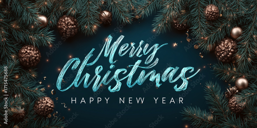 Obraz premium Weihnachtskarte Merry Christmas und Happy New Year. Weihnachtsbanner Karte oder Gruß