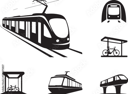 Modern transit icons, public transport, bicycle parking