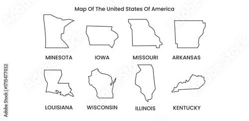 United States State Outline Map Vector, USA Political Boundaries of 50 States Illustration