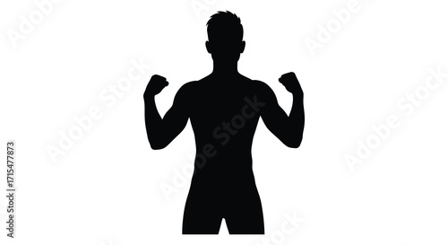 Silhouette of a muscular man with clenched fists in a powerful pose