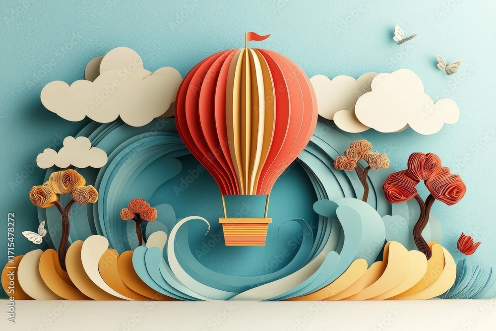 Obraz premium Engaging paper craft project featuring hot air balloons for children’s festivities.
