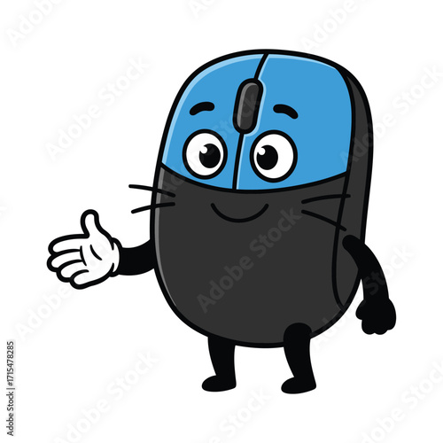Mouse cursor mascot ready to shake hand in blue black UI vector style isolated
