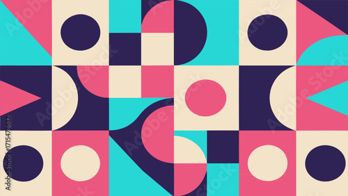 Modern Bauhaus Geometric Mosaic Pattern with Abstract Shapes

