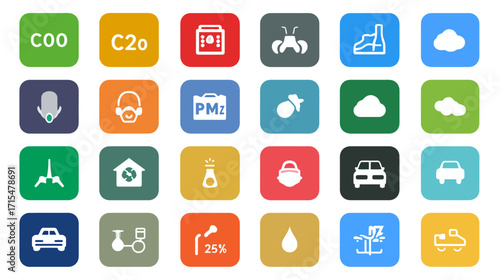Air Pollution Icons Set - Environmental Monitoring.
