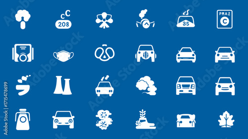 Air Pollution Icons Set - Cars, Factories, and Nature.
