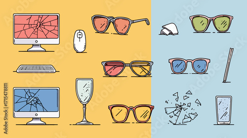 Broken Screen Computer Mouse Sunglasses Shattered Glass.