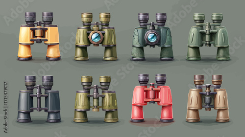 Collection of Binoculars in Various Colors.