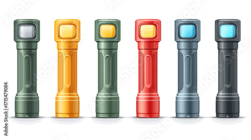 Collection of colorful flashlights.