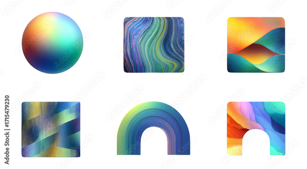 Fototapeta premium Colorful Abstract Shapes and Forms with Unique Designs on Transparent Background