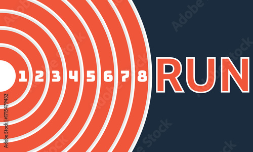 Run background. Vector layout template design for run, championship or any sports event. Poster design with abstract running track on stadium with lane.