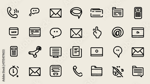 Communication Contact Icons Set.
