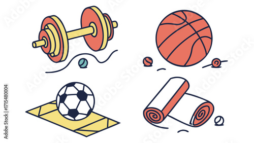 Collection of sports and fitness equipment icons
