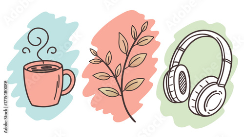 Cozy vibes coffee nature and music illustration