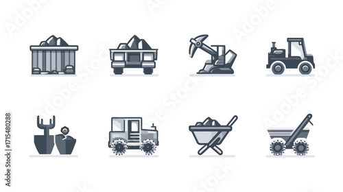 Mining and Transportation Icons Set.
