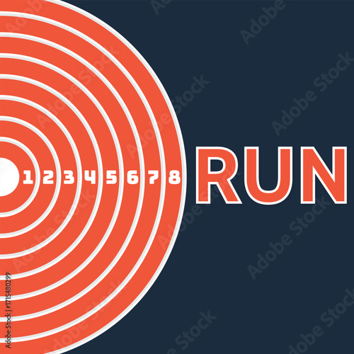 Run background. Vector layout template design for run, championship or any sports event. Poster design with abstract running track on stadium with lane.