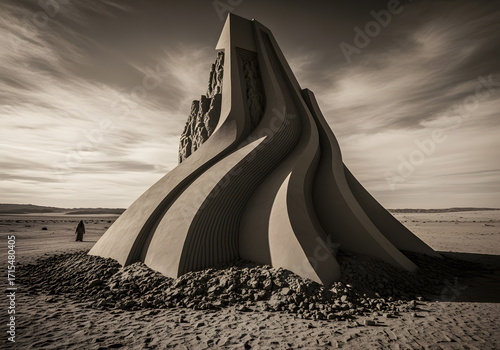 Tan Geometric Sand Sculpture in Arid Landscape